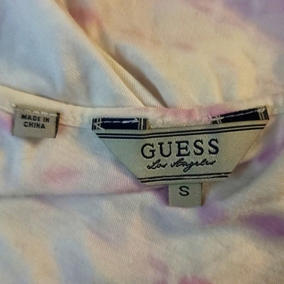 Guess Peplum Tank Top Pink White Size Small Cotton Modal - Picture 2 of 5